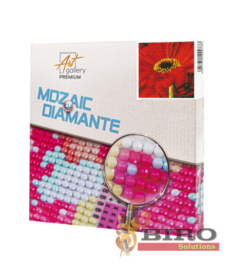 Gerbera roșie, 20х20 cm, mozaic cu diamante